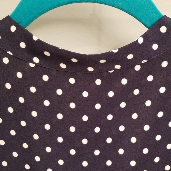 J. Crew Navy and White Polka Dot Henley Style Top - Picture 6 of 7